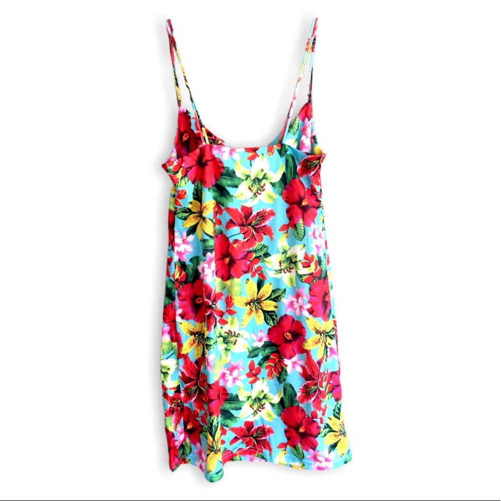 90s Y2K VINTAGE Turquoise Floral Hawaiian Print Pinup Dress - Picture 8 of 9